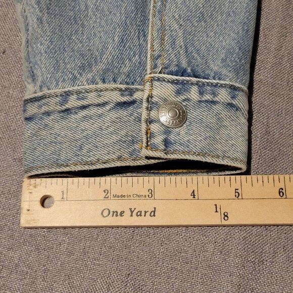Levi's Relaxed Jacket Mens Adult XL Cream Sherpa Fleece Blue Denim Arms Trucker - Picture 13 of 16